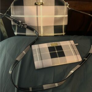 Kate Spade Black and Cream Plaid Crossbody Bag with Wallet